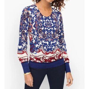 Talbots Womens Sweater Red Blue Ivory S Small Merino Wool NWT $99